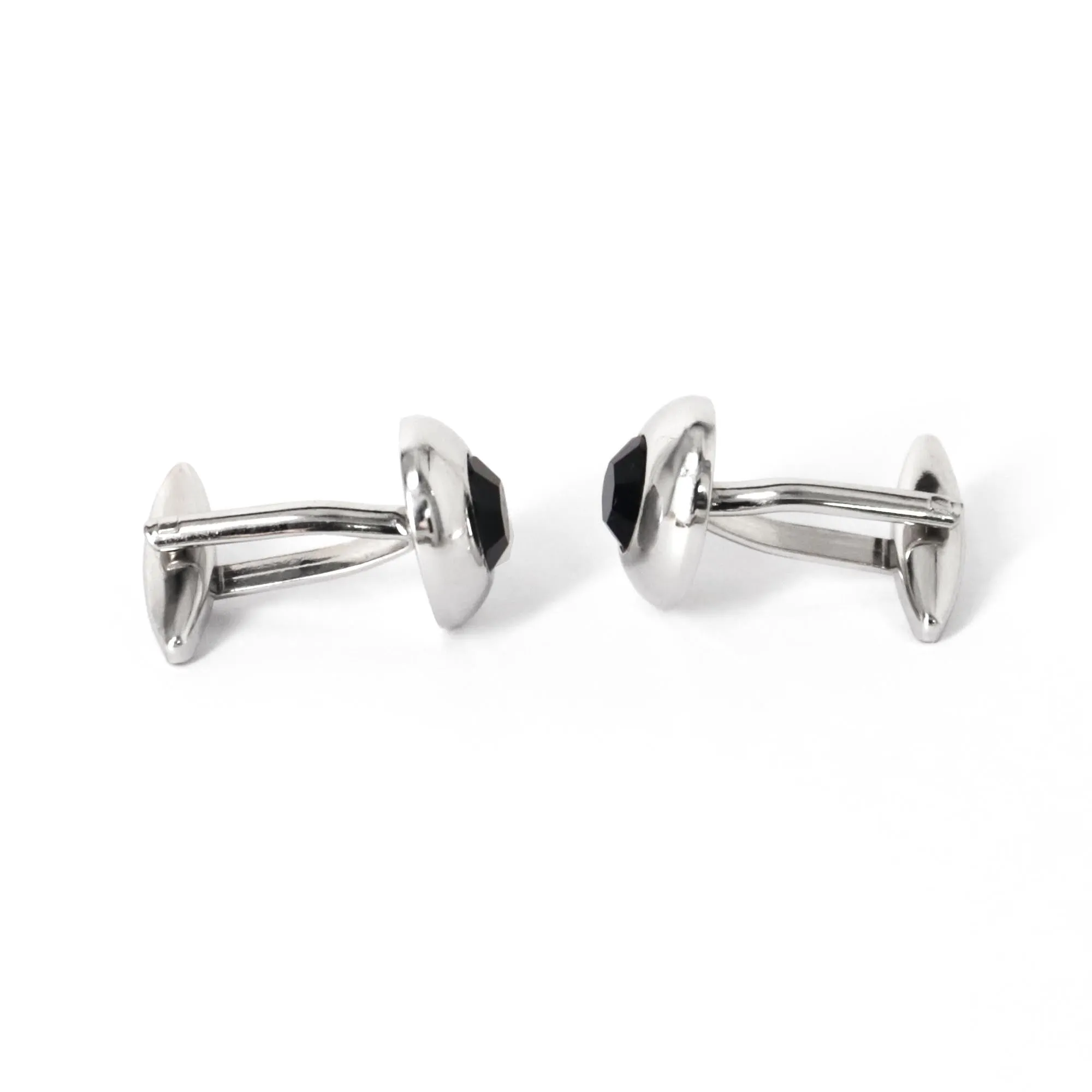 Round Bejeweled Crystal Cufflinks in Jet Black (Online Exclusive)