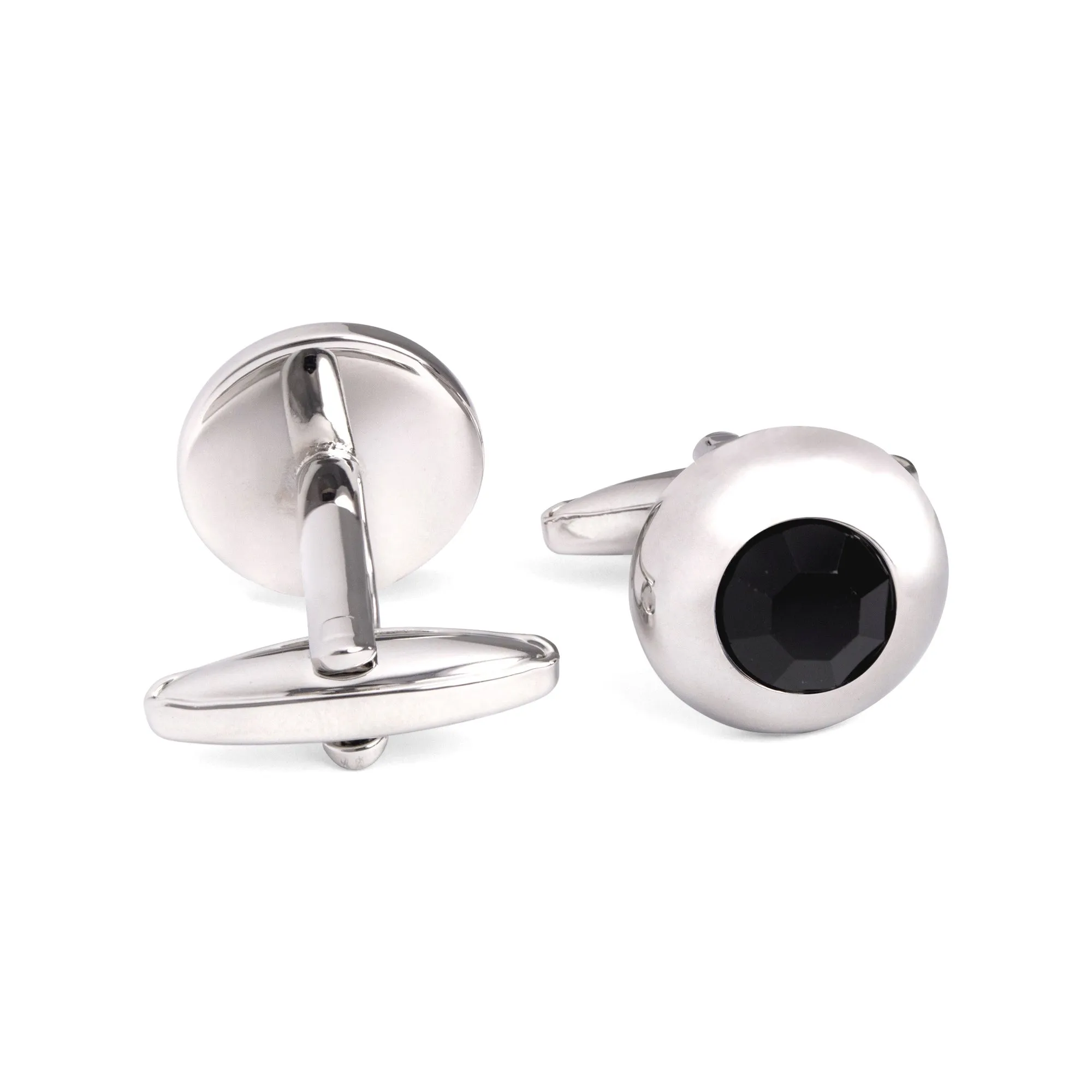 Round Bejeweled Crystal Cufflinks in Jet Black (Online Exclusive)