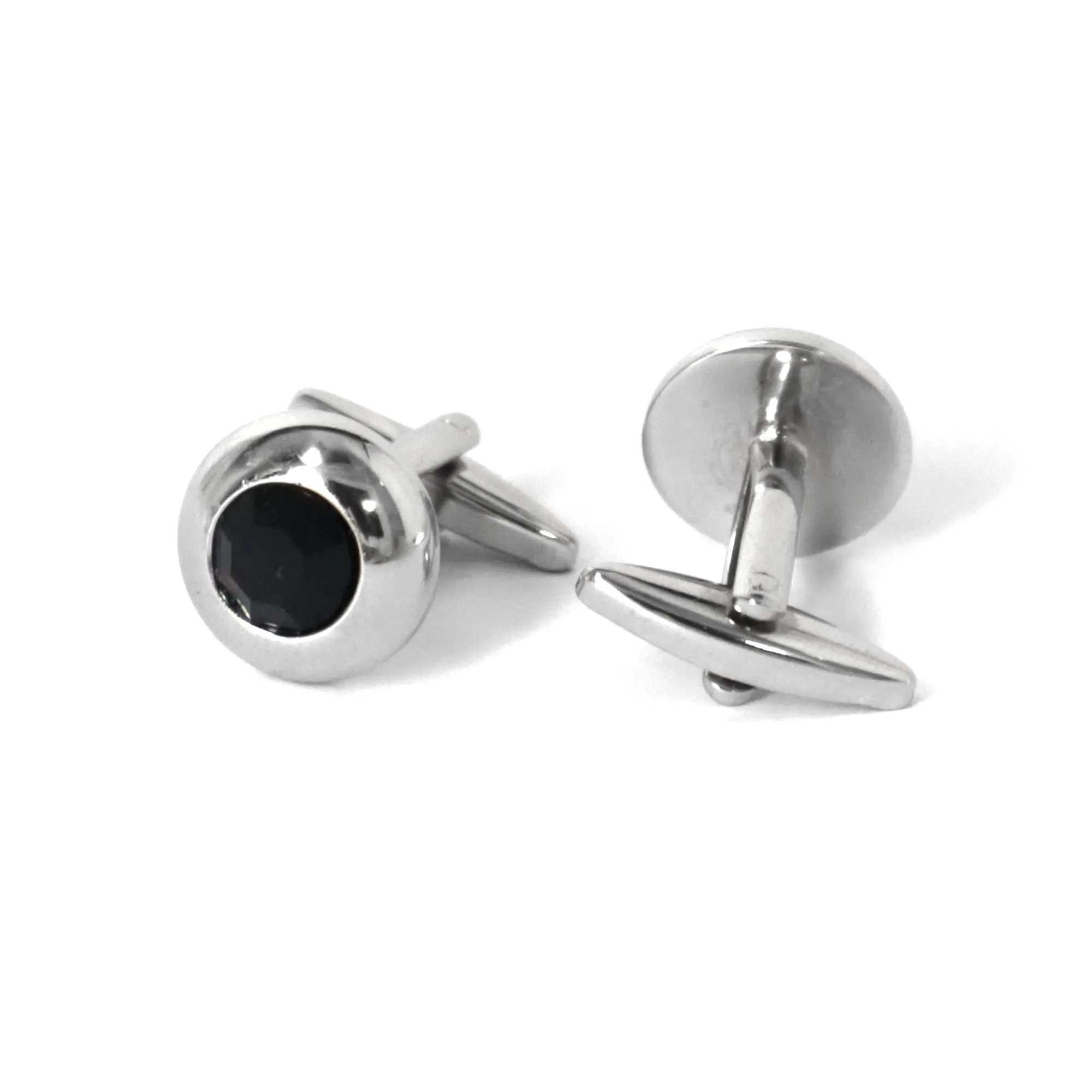 Round Bejeweled Crystal Cufflinks in Jet Black (Online Exclusive)