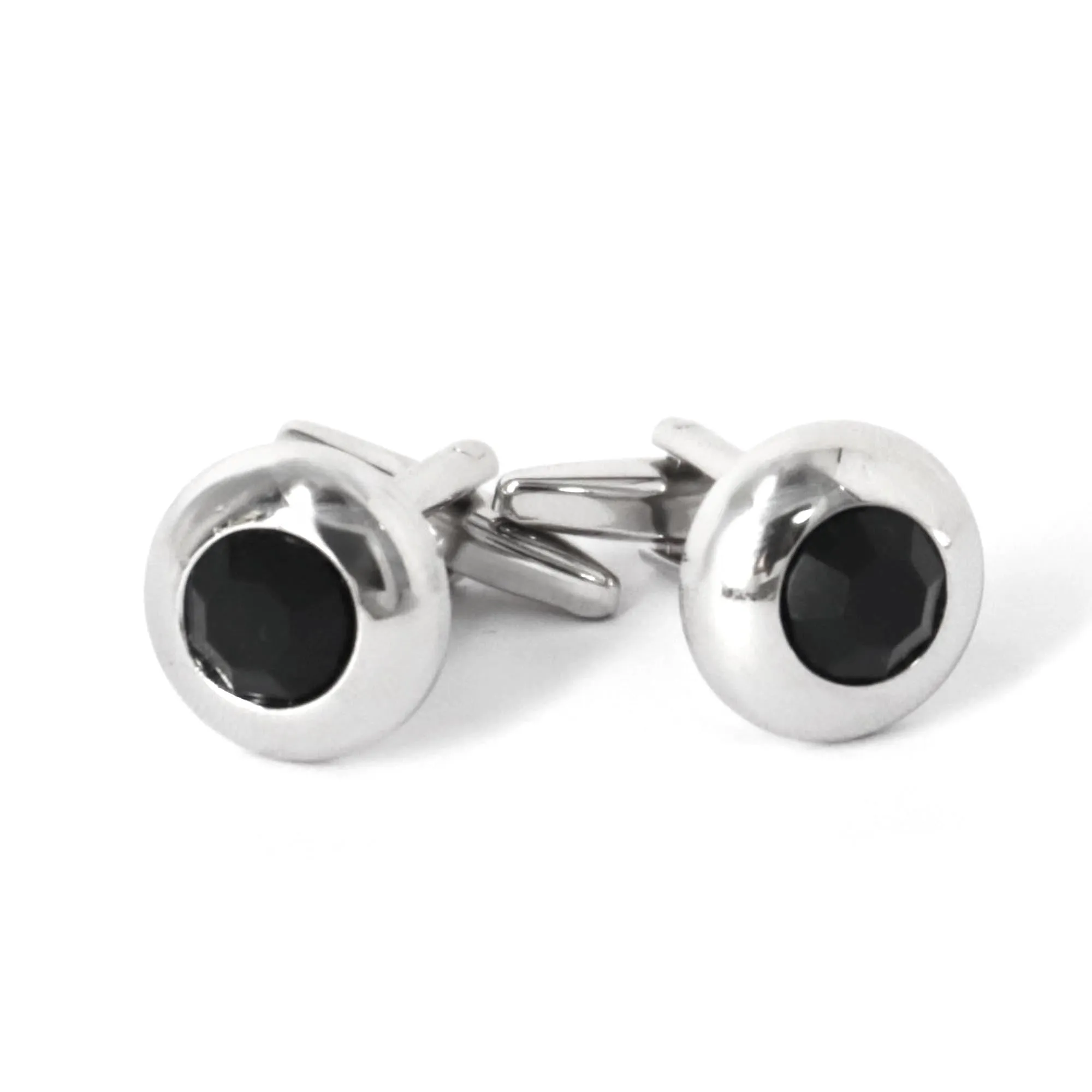 Round Bejeweled Crystal Cufflinks in Jet Black (Online Exclusive)