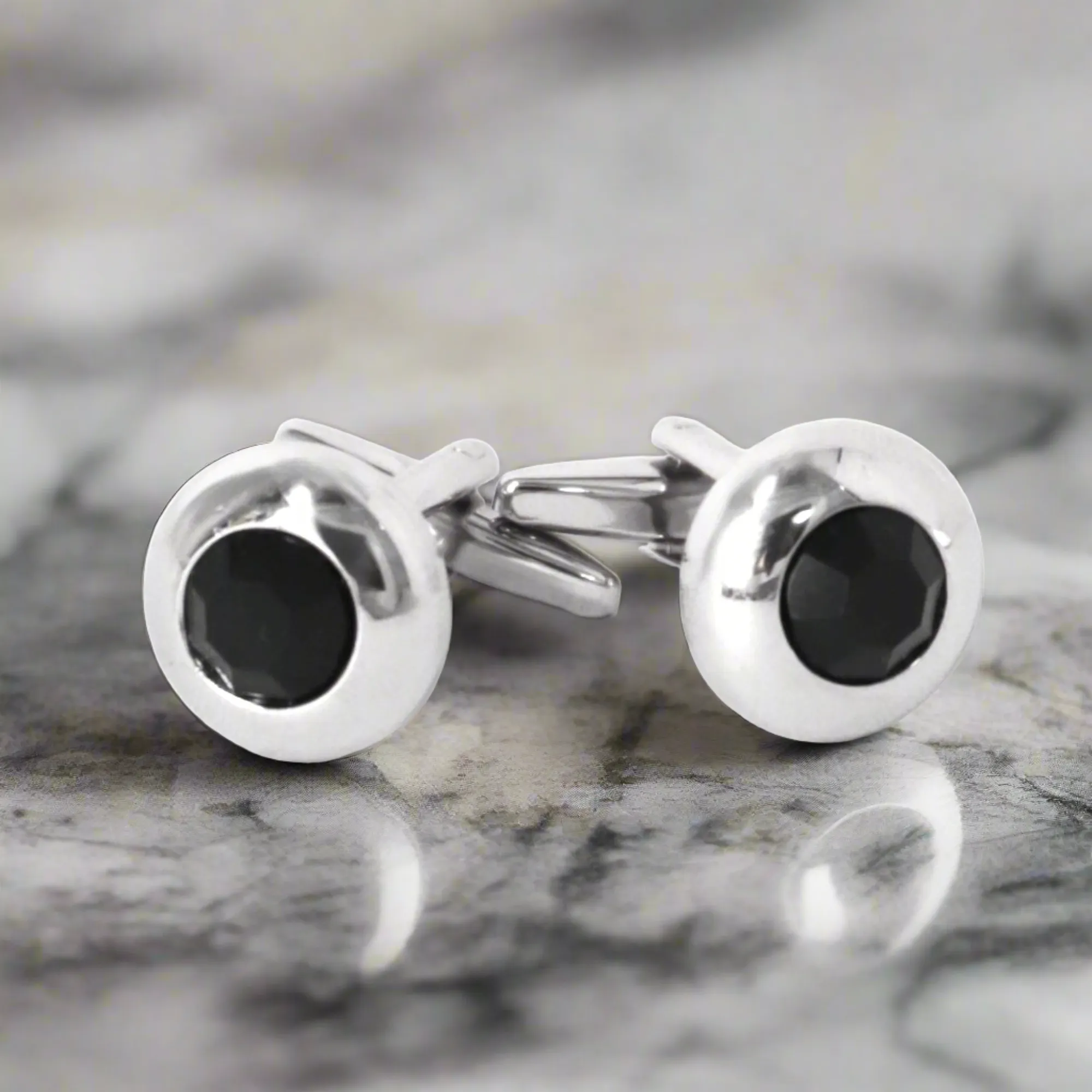 Round Bejeweled Crystal Cufflinks in Jet Black (Online Exclusive)
