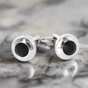 Round Bejeweled Crystal Cufflinks in Jet Black (Online Exclusive)