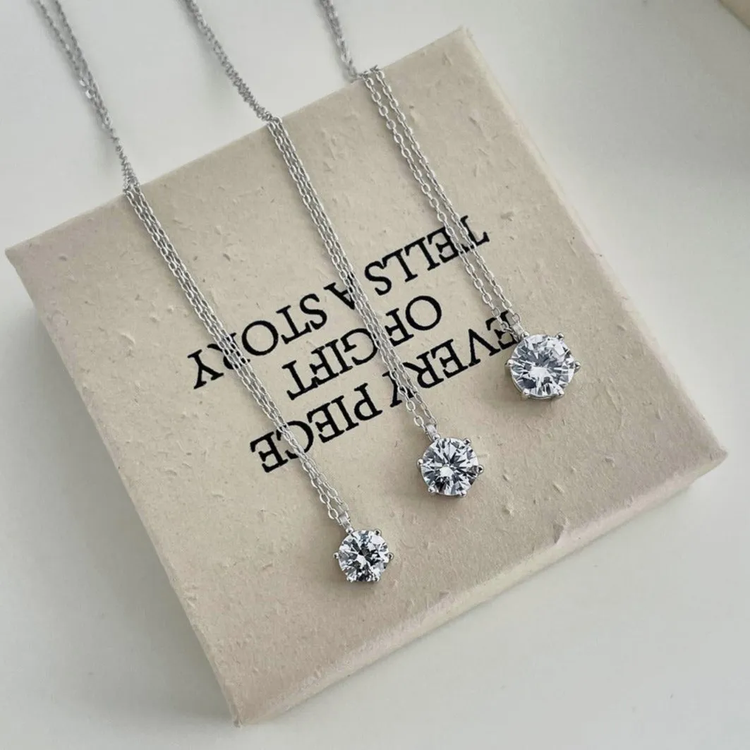 Round Solitaire Simulated Diamond Pendant Necklace - 1Ct./2Ct./3Ct.