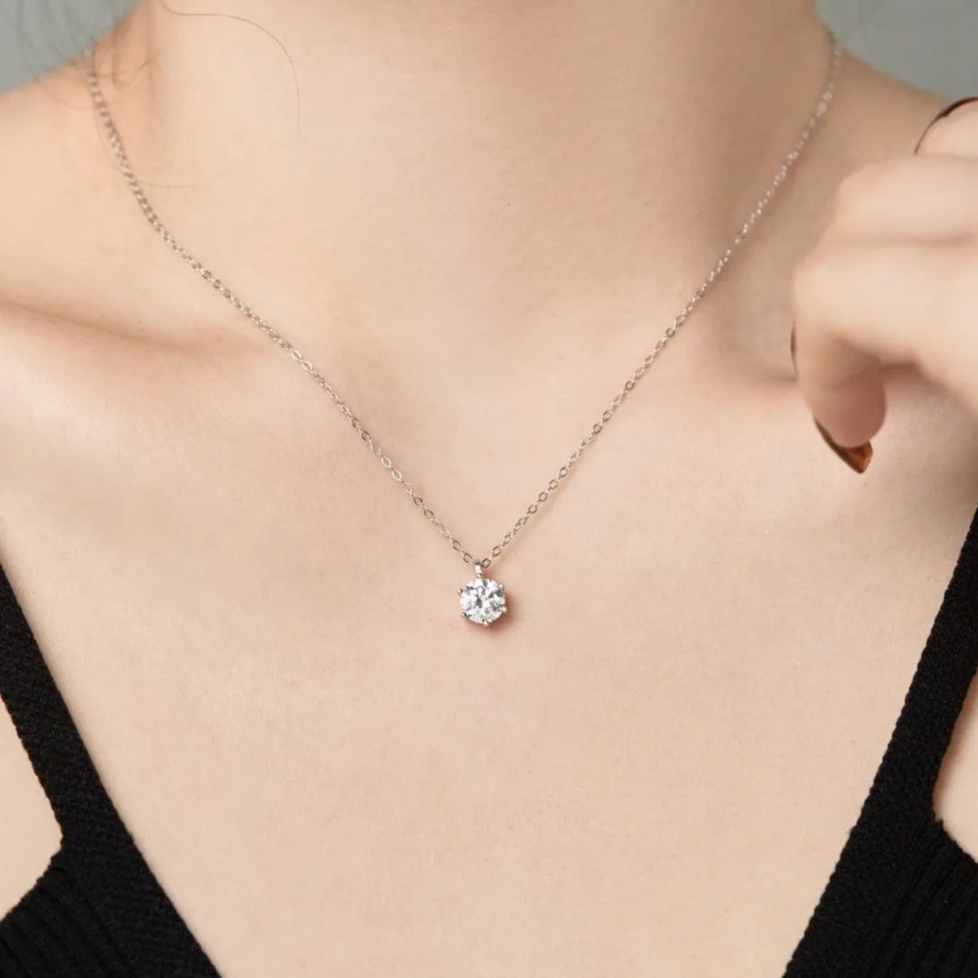Round Solitaire Simulated Diamond Pendant Necklace - 1Ct./2Ct./3Ct.