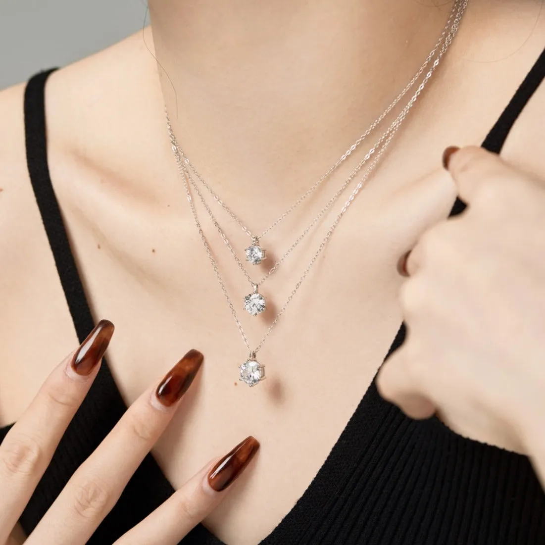 Round Solitaire Simulated Diamond Pendant Necklace - 1Ct./2Ct./3Ct.