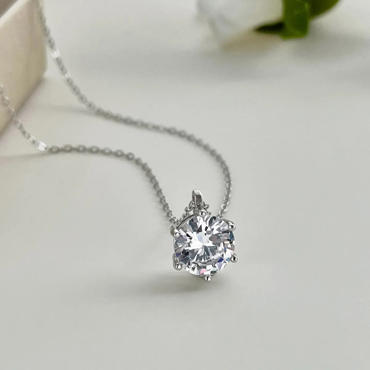 Round Solitaire Simulated Diamond Pendant Necklace - 1Ct./2Ct./3Ct.
