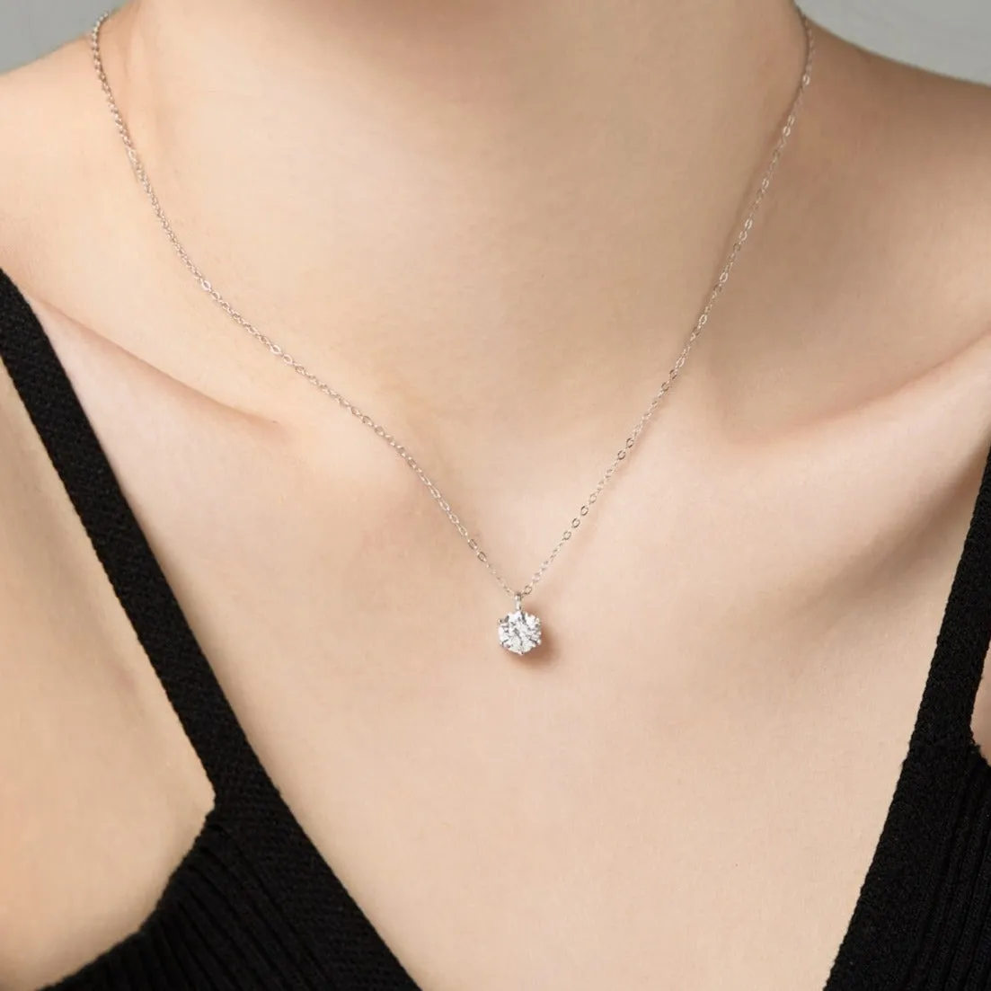 Round Solitaire Simulated Diamond Pendant Necklace - 1Ct./2Ct./3Ct.