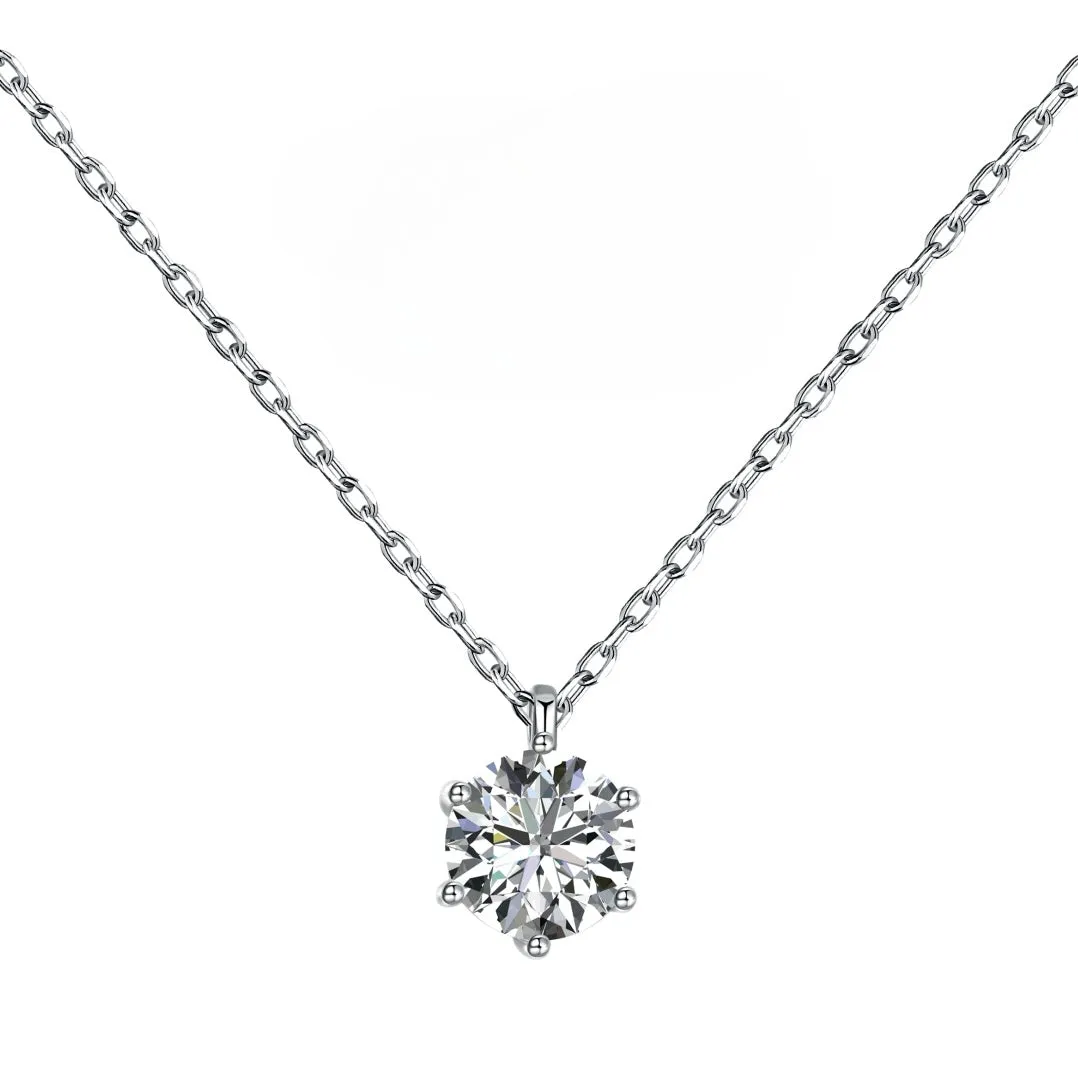 Round Solitaire Simulated Diamond Pendant Necklace - 1Ct./2Ct./3Ct.