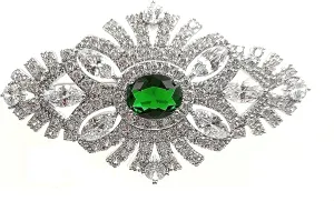 Royal Vintage Green CZ Stone Art Nouveau Oval Brooch Pin Costume Jewelry