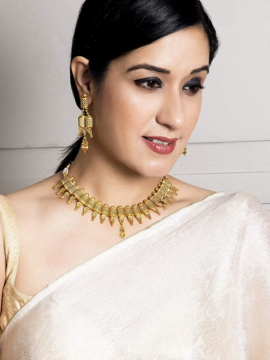 Rubans Gold Plated Filigree Statement Necklace Set