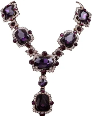 Secret for Longevity Extra Large Victorian Art Deco Antique Retro Vintage Style Gold Tone Dark Eggplant Royal Purple Rhinestone Chunky Statement Wedding Bridal Prom Drag Queen Pageant Necklace