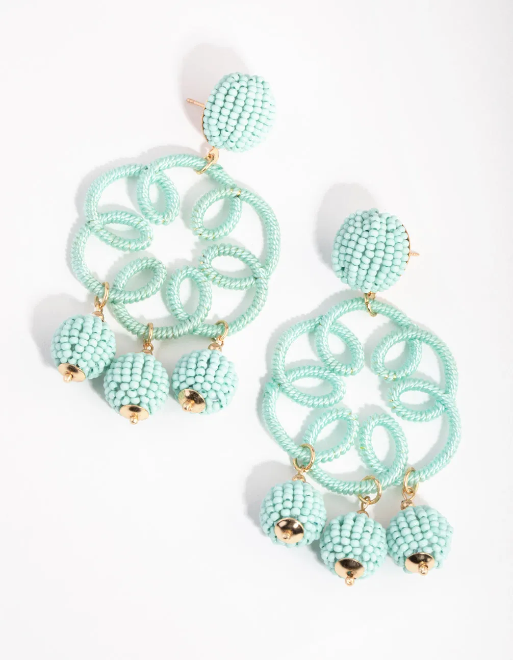 Seed Bead Flower Ball Drop Earrings