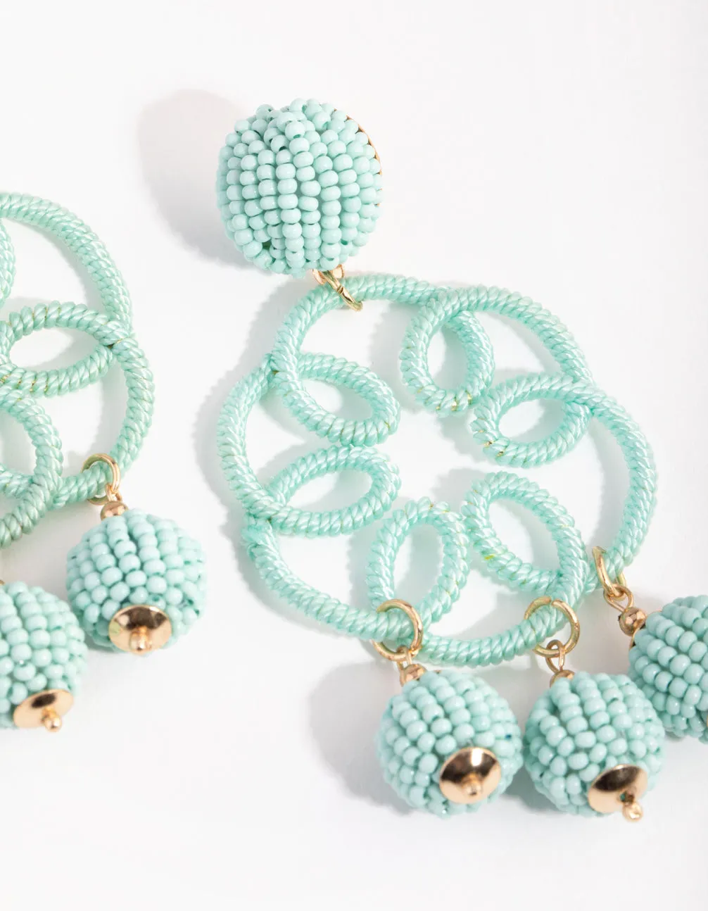 Seed Bead Flower Ball Drop Earrings
