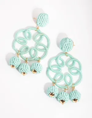 Seed Bead Flower Ball Drop Earrings