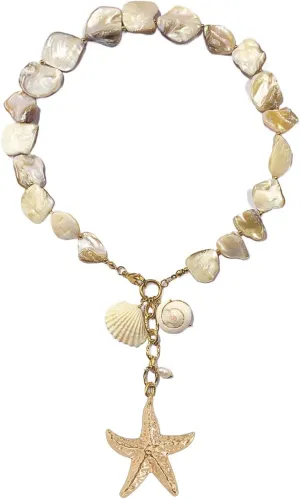 Shell Starfish Necklace, Oversized Shells and Clam Necklace, Boho Bridal Jewelry, Summer Beach Wedding Jewelry, Conch Chunky Necklace