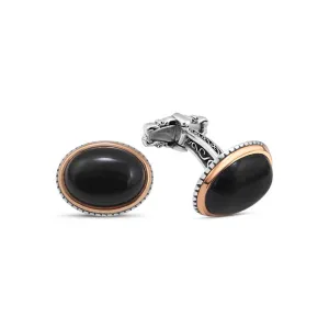 Silver Black Onyx Oval Stone Cufflink
