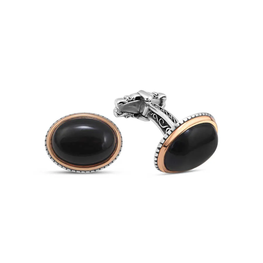 Silver Black Onyx Oval Stone Cufflink