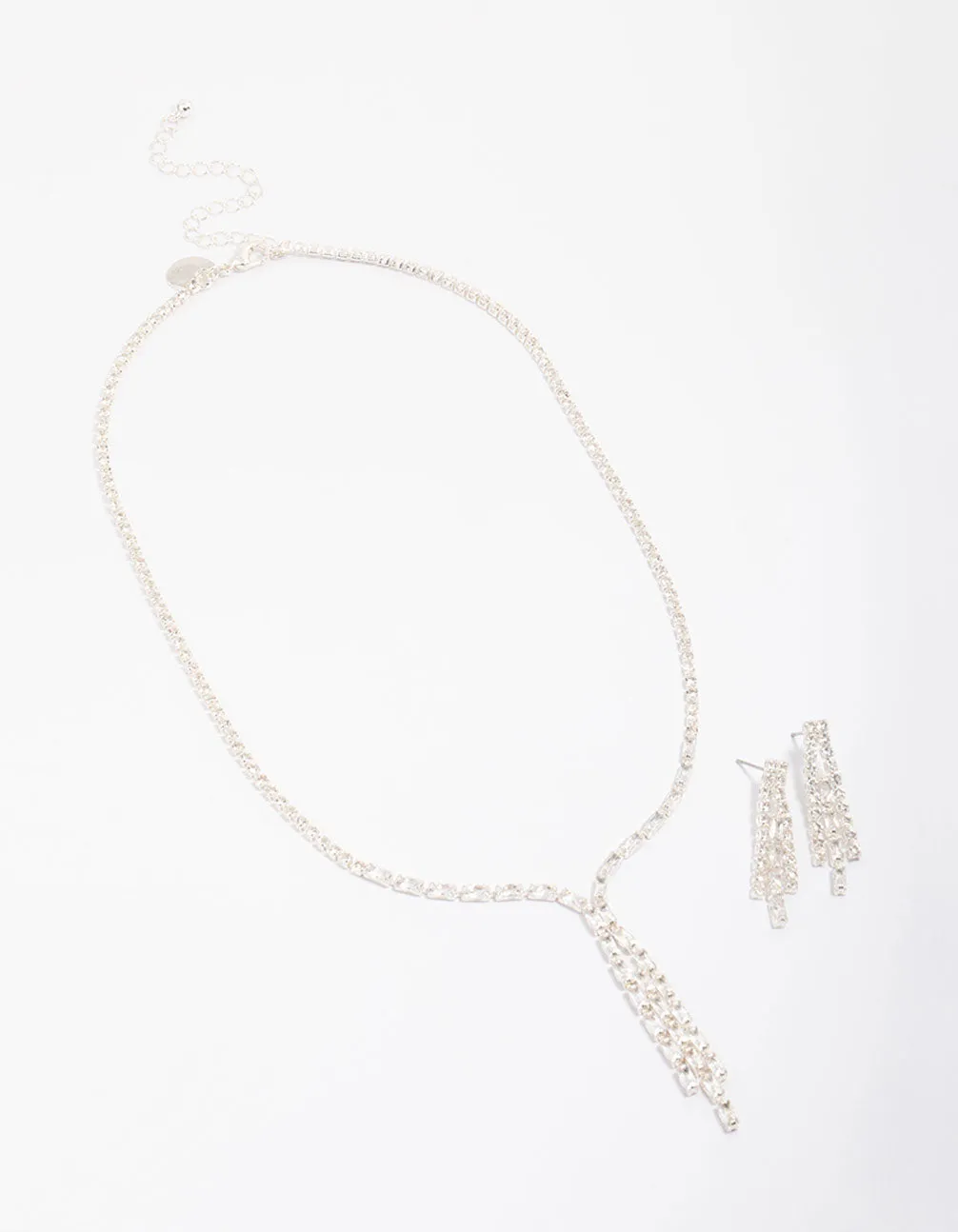 Silver Cubic Zirconia Cupchain Tassel Earring & Necklace Set