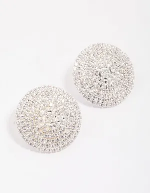 Silver Cubic Zirconia Statement Round Stud Earrings