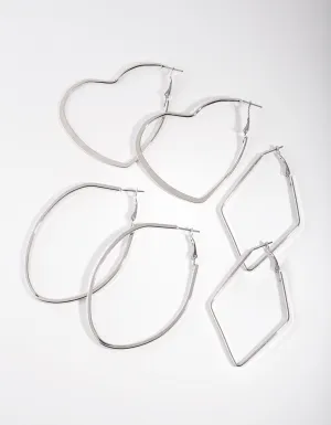 Silver Heart & Diamante Pack Hoop Earring