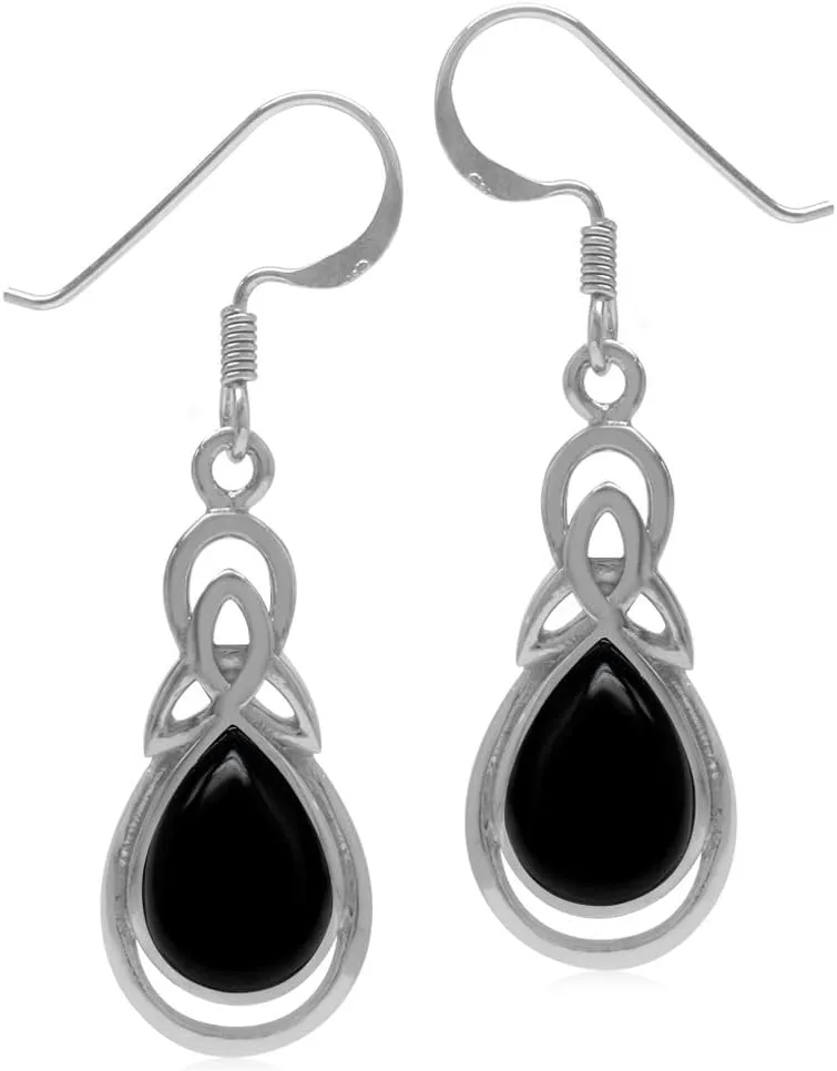 Silvershake Pear Shape Cabochon Stones White Gold Plated or 18K Yellow Gold Plated 925 Sterling Silver Triquetra Trinity Celtic Knot Drop Dangle Hook Earrings Jewelry for Women