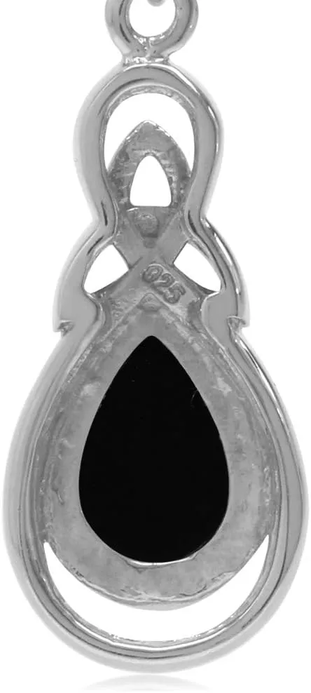 Silvershake Pear Shape Cabochon Stones White Gold Plated or 18K Yellow Gold Plated 925 Sterling Silver Triquetra Trinity Celtic Knot Drop Dangle Hook Earrings Jewelry for Women