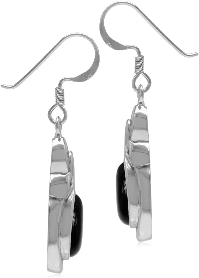 Silvershake Pear Shape Cabochon Stones White Gold Plated or 18K Yellow Gold Plated 925 Sterling Silver Triquetra Trinity Celtic Knot Drop Dangle Hook Earrings Jewelry for Women