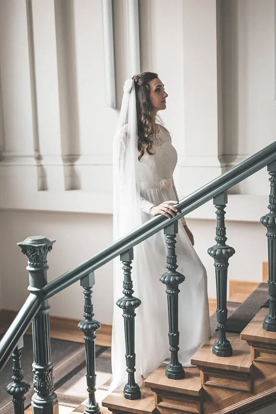 Simple bridal veil, Narrow wedding veil - JANE