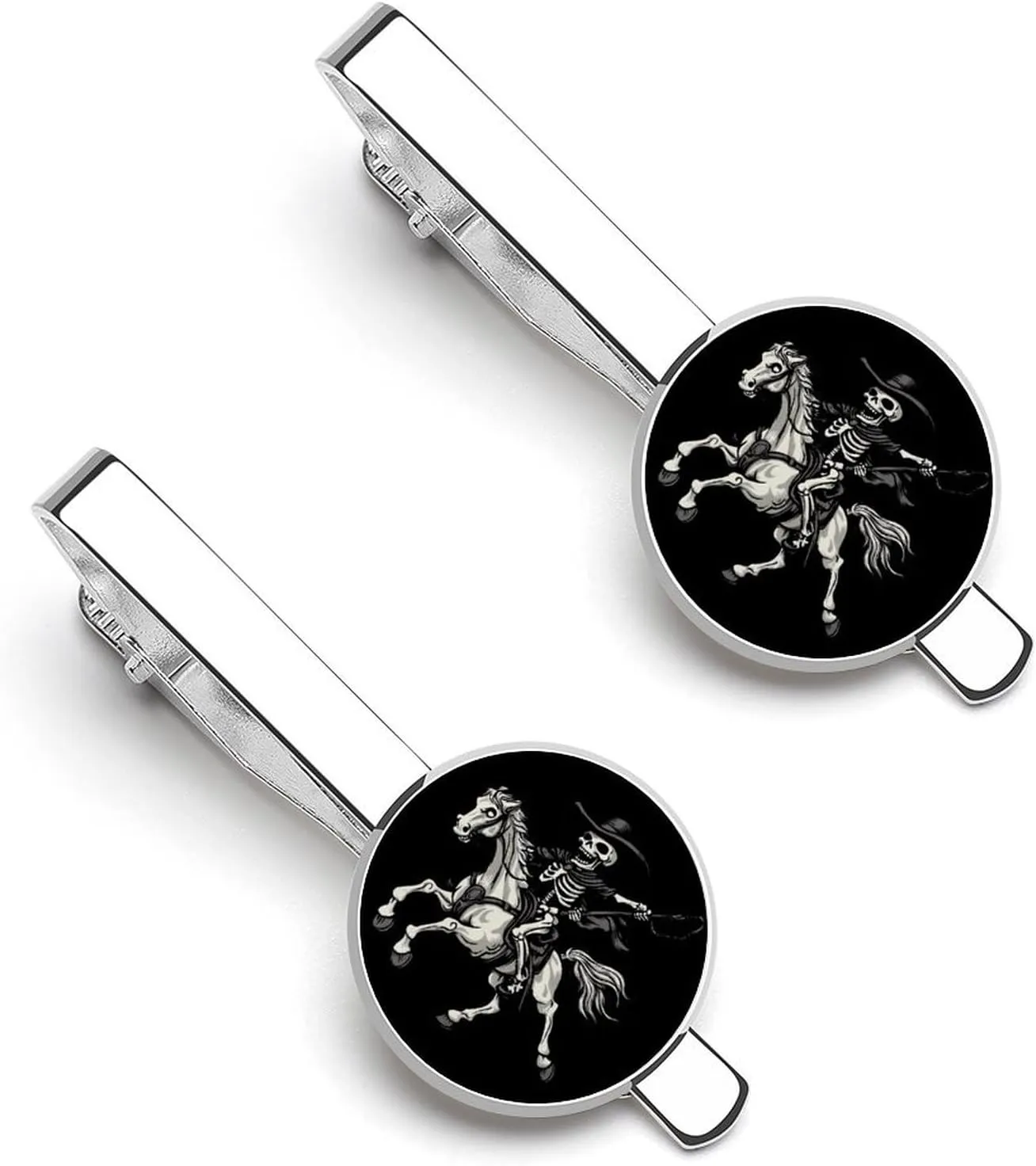 Skeleton Riding Horse Print Men's Tie Clip Tie Bar Round Tie Clasp Classic Tie Tack Pins Jewelry Accessories