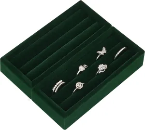 Small Jewelry Tray-Ring Organizer 2PCS Premium Velvet Rings Earrings Display Tray Storage Insert Holder for Jewelry Box, Drawer, Dresser (3 Slots, Green)
