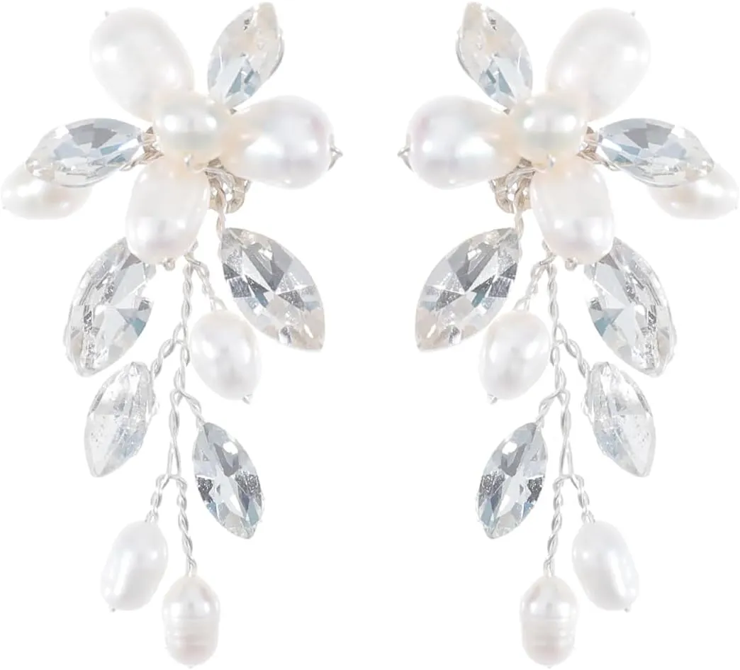 Soulshow Cultured Freshwater Pearl Earrings for Women Trendy Jewelry Handmade Resin Clay Flower Gold Bride Earrings Pearl Dangle Earrings Accessories