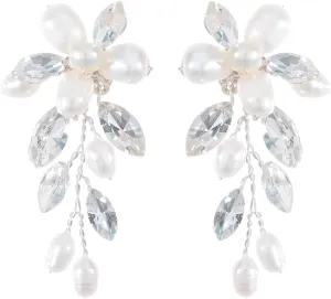 Soulshow Cultured Freshwater Pearl Earrings for Women Trendy Jewelry Handmade Resin Clay Flower Gold Bride Earrings Pearl Dangle Earrings Accessories