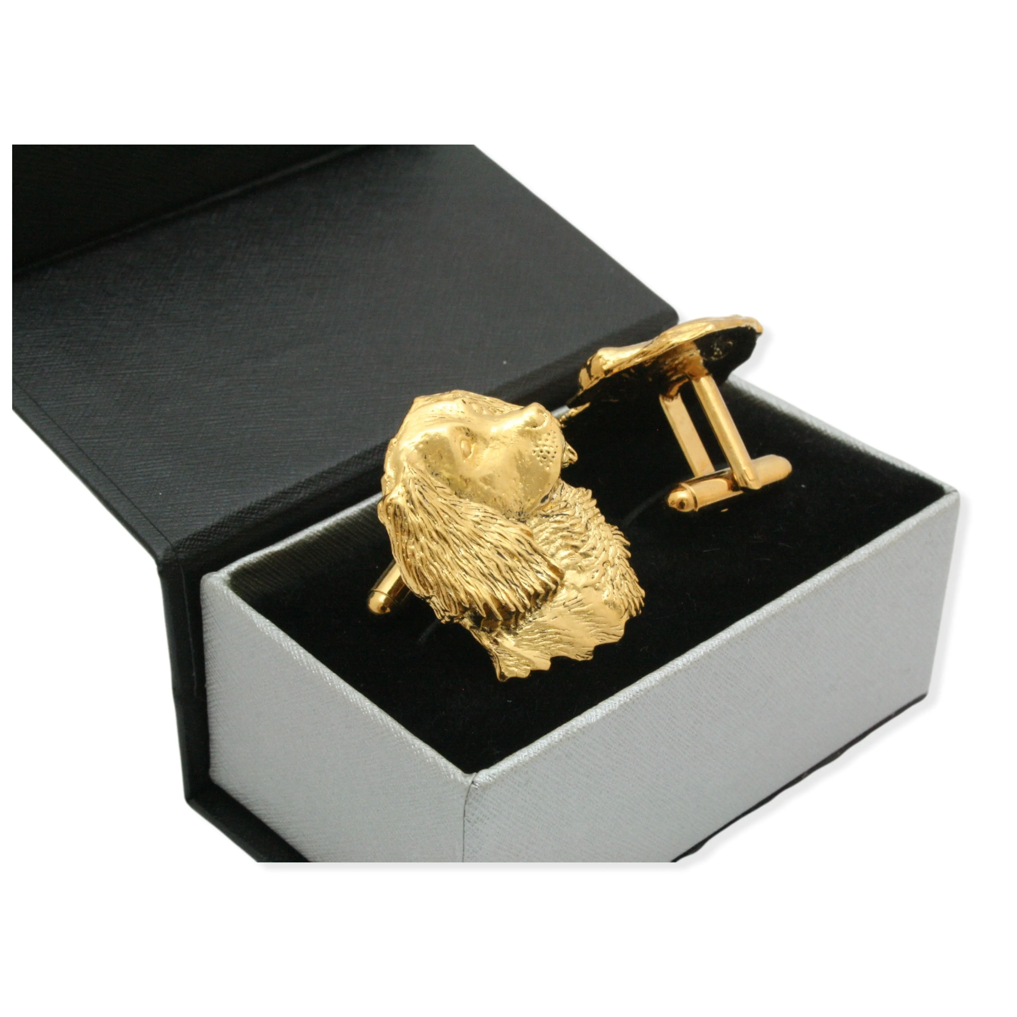 Spaniel Head Gold Plated Cufflinks With Gift Box