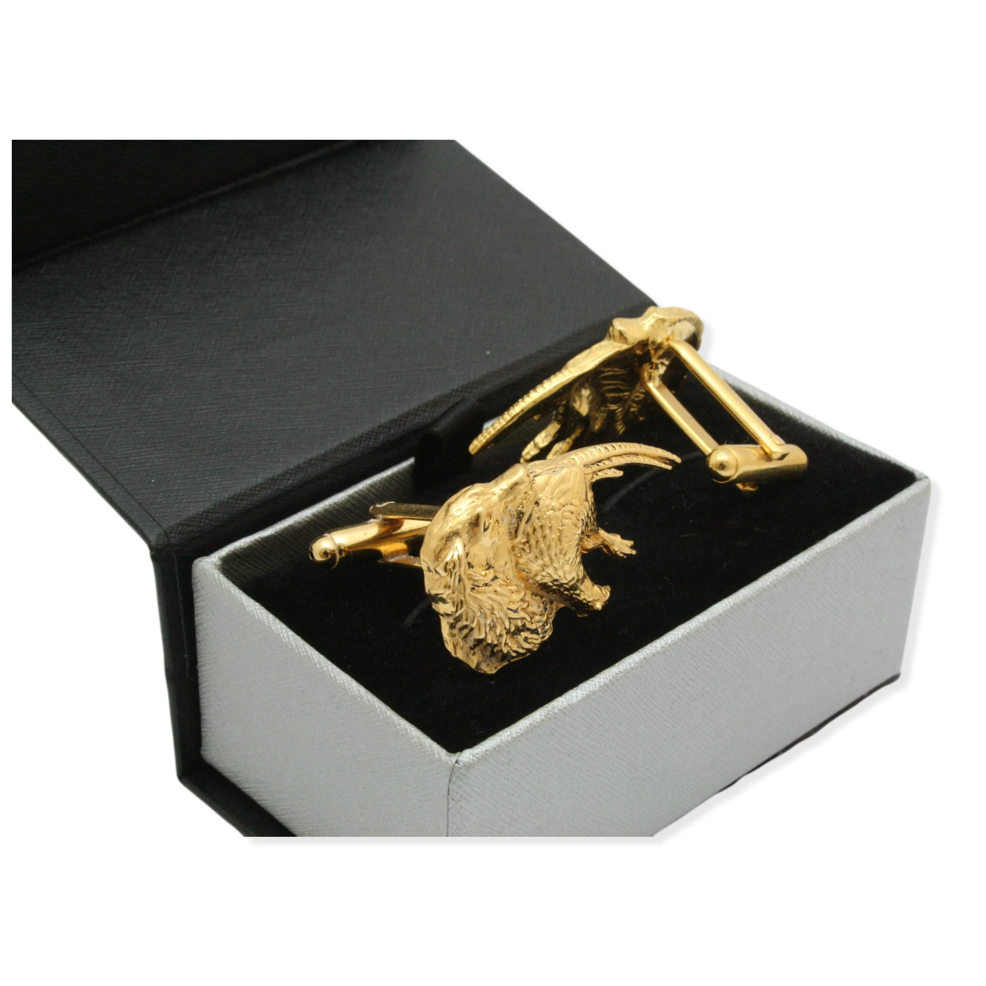 Spaniel with Pheasant Gold Plated 22ct Luxury Cufflinks Gundog
