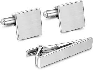 Stainless Steel Cufflink and tie Clip Set with Business Part