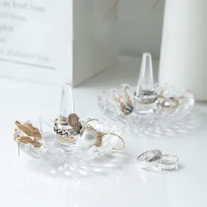 Starburst Style Clear Glass Round Ring Holder Dish, Set of 2