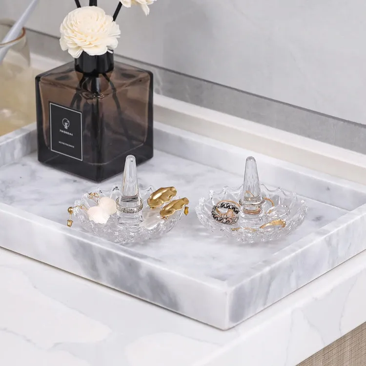 Starburst Style Clear Glass Round Ring Holder Dish, Set of 2