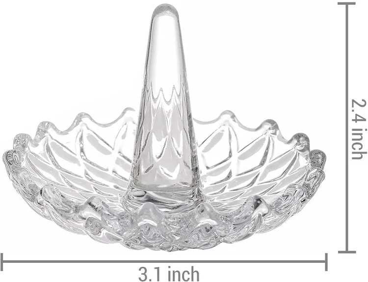 Starburst Style Clear Glass Round Ring Holder Dish, Set of 2