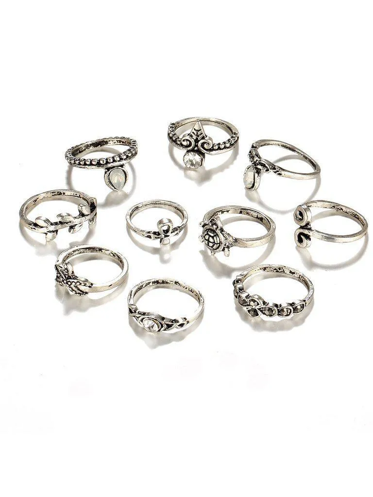 Starfish And Tortoise Design Ring Set 10pcs