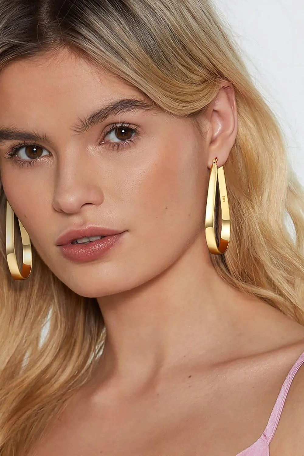 Sterling Silver Hoop Earrings for Women Large Oval Hoop Earrings Lightweight Big Gold Hoops Earrings Hypoallergenic 14K Gold Plated Hoops Earrings Non Tarnish Jewelry Gifts 20/30/40mm