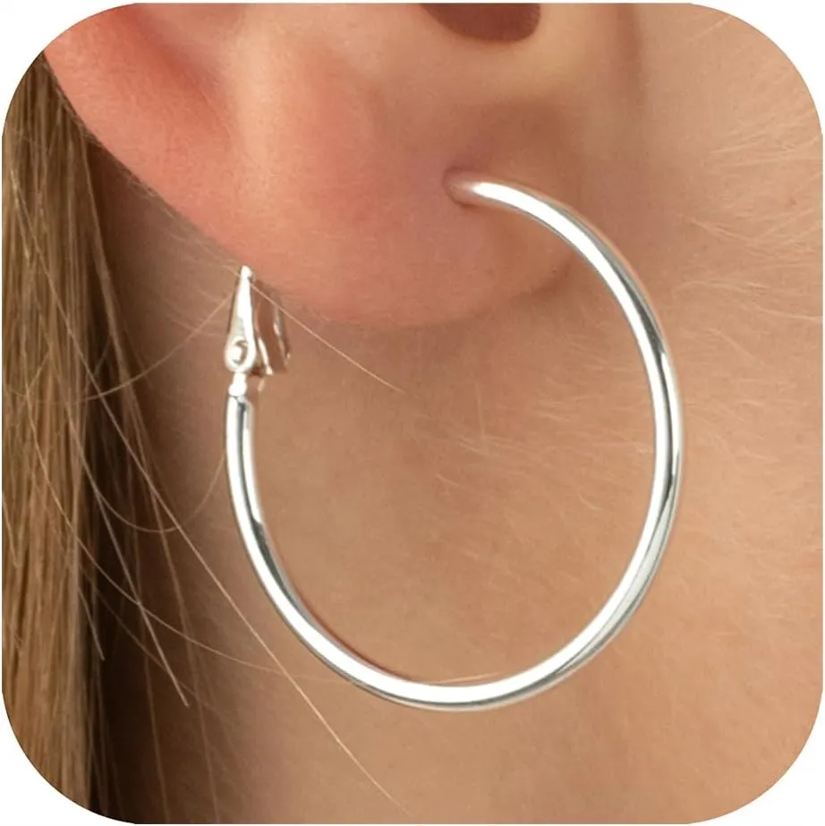 Sterling Silver Hoop Earrings Large Gold/Silver Hoop Earrings for Women Rounded Thin Hoop Earrings Big Hoop Earrings Set for Women Jewelry Gifts