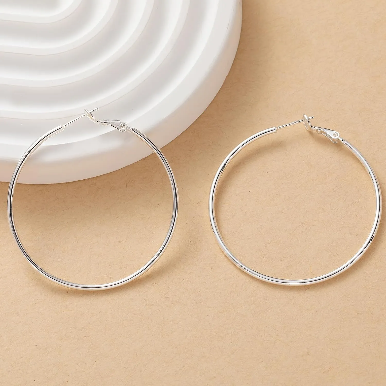 Sterling Silver Hoop Earrings Large Gold/Silver Hoop Earrings for Women Rounded Thin Hoop Earrings Big Hoop Earrings Set for Women Jewelry Gifts