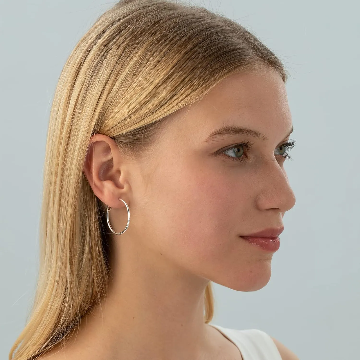 Sterling Silver Hoop Earrings Large Gold/Silver Hoop Earrings for Women Rounded Thin Hoop Earrings Big Hoop Earrings Set for Women Jewelry Gifts