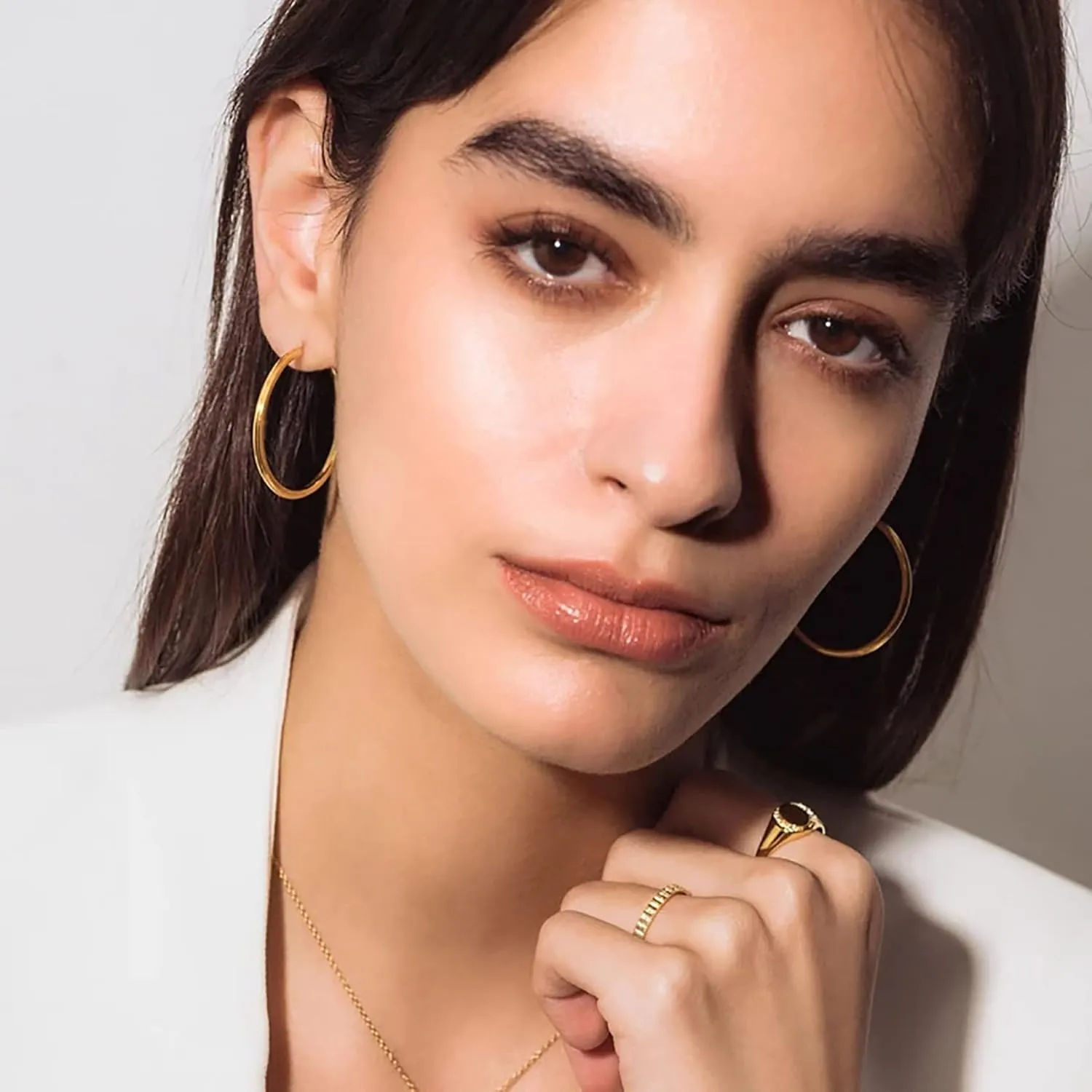 Sterling Silver Hoop Earrings Large Gold/Silver Hoop Earrings for Women Rounded Thin Hoop Earrings Big Hoop Earrings Set for Women Jewelry Gifts