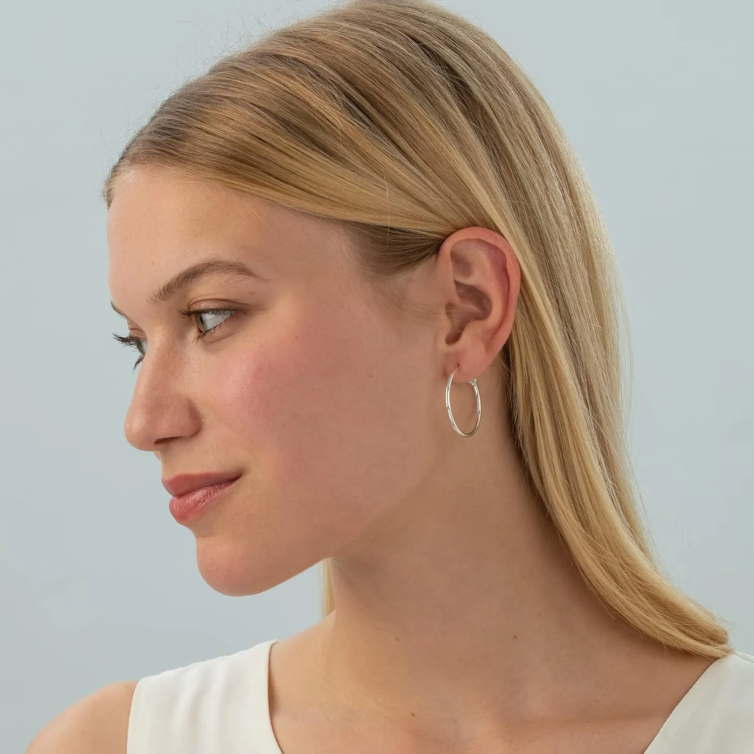 Sterling Silver Hoop Earrings Large Gold/Silver Hoop Earrings for Women Rounded Thin Hoop Earrings Big Hoop Earrings Set for Women Jewelry Gifts