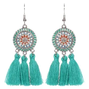 Tasseling Native Teal Tassel Earrings