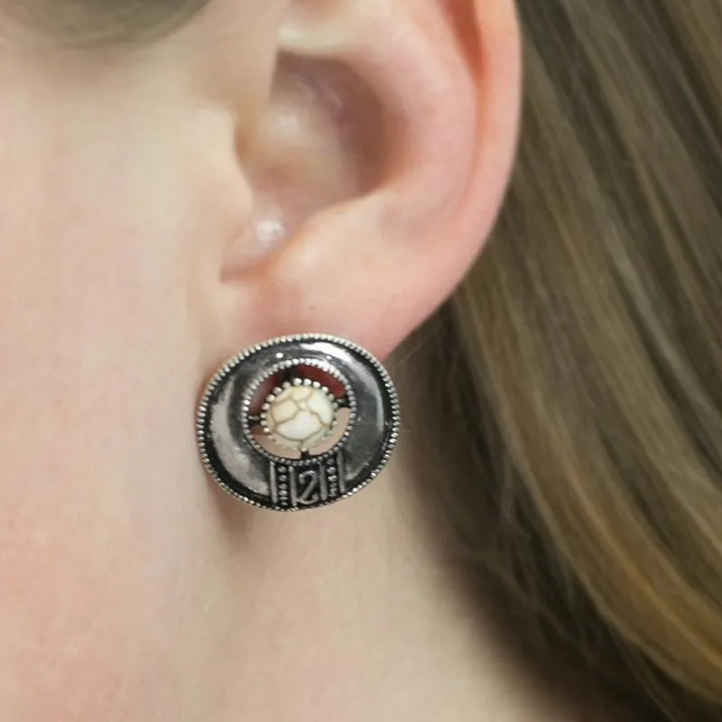 The Four Corners White Stone Post Earrings