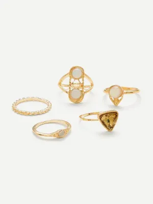 Triangle & Round Design Ring Set 5Pcs