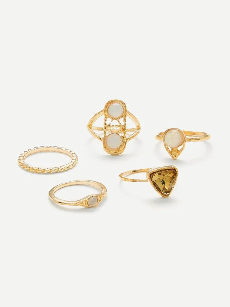 Triangle & Round Design Ring Set 5Pcs