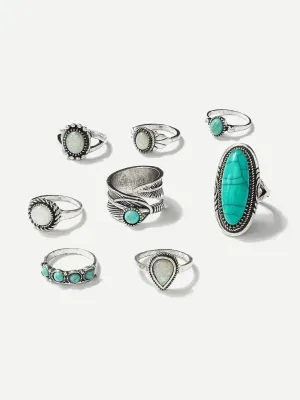 Turquoise Ring Set 8pcs